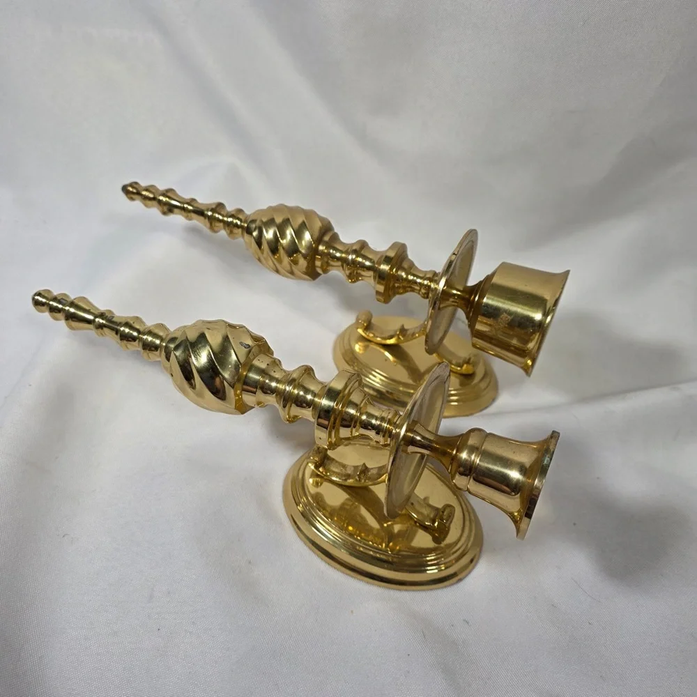 Brass Decorative Wall Sconces Pair - Polished Gold Finish